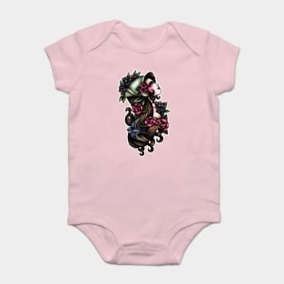 Flower Girl Aerith from Final Fantasy Tactics (FFT & FF7) in American Traditional Tattoo Portrait Style Baby Bodysuit